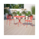 Commercial Grade 35.25" Round Coral Indoor Outdoor Steel Patio Table with Umbrella Hole