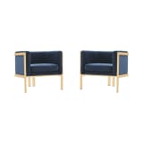Paramount Accent Armchair in Royal Blue and Polished Brass (Set of 2)