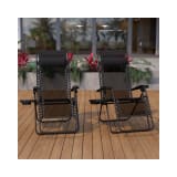 Adjustable Folding Mesh Zero Gravity Reclining Lounge Chair with Pillow and Cup Holder Tray in Black Set of 2