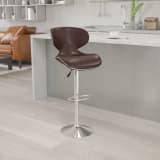 Contemporary Cozy Mid-Back Brown Vinyl Adjustable Height Barstool with Chrome Base