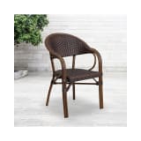 Milano Series Dark Brown Rattan Restaurant Patio Chair with Red Bamboo Aluminum Frame