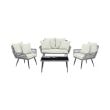 Portofino Patio 4-Person Conversation Set with Coffee Table with Cream Cushions