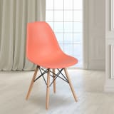 Elon Series Peach Plastic Chair with Wooden Legs
