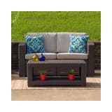 Chocolate Brown Faux Rattan Loveseat with All Weather Beige Cushions