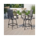 Patio Bar Height Stools Set of 2 All Weather Textilene Swivel Patio Stools and Deck Chairs with High Back & Armrests in Gray