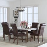 Set of 6 HERCULES Series Brown LeatherSoft Parsons Chairs with Rolled Back, Accent Nail Trim and Walnut Finish