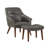 Waneta Chair and Ottoman in Pewter Faux Leather with Medium Espresso Legs