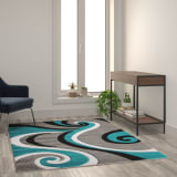 Athos Collection 5' x 7' Turquoise Abstract Area Rug - Olefin Rug with Jute Backing - Hallway, Entryway, or Bedroom