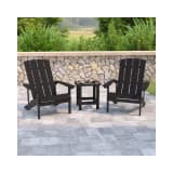 2 Pack Charlestown All Weather Poly Resin Wood Adirondack Chairs with Side Table in Black
