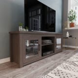 Sheffield Classic TV Stand up to 80" TVs - Modern Black Wash Finish with Full Glass Doors - 65" Engineered Wood Frame - 3 Shelves