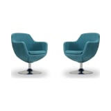 Caisson Swivel Accent Chair in Blue and Polished Chrome (Set of 2)