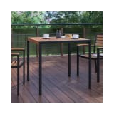 Outdoor Dining Table with Synthetic Teak Poly Slats 35" Square Steel Framed Restaurant Table with Umbrella Holder Hole