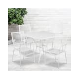 Commercial Grade 35.5" Square White Indoor Outdoor Steel Patio Table Set with 4 Square Back Chairs