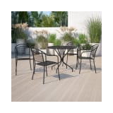 Commercial Grade 35.25" Round Black Indoor Outdoor Steel Patio Table Set with 4 Round Back Chairs