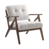 Samuel Armchair in Linen Fabric with Brown Brushed Wood Frame K/D
