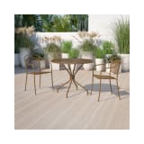 Commercial Grade 35.25" Round Gold Indoor Outdoor Steel Patio Table with Umbrella Hole