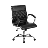 Mid-Back Designer Black LeatherSoft Executive Swivel Office Chair with Chrome Base and Arms