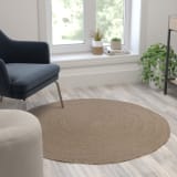 4 Foot Round Braided Design Natural Jute and Polyester Blend Indoor Area Rug