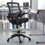 Mid-Back Transparent Black Mesh Drafting Chair with Black Frame and Flip-Up Arms