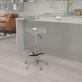 Vibrant Silver and Chrome Drafting Stool with Tractor Seat