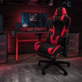 Red Gaming Desk and Red/Black Footrest Reclining Gaming Chair Set with Cup Holder and Headphone Hook - BLNX30RSG1030RDGG