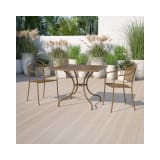 Commercial Grade 35.5" Square Gold Indoor Outdoor Steel Patio Table with Umbrella Hole