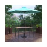 3 Piece Outdoor Patio Table Set 30" x 48" Synthetic Teak Patio Table with Teal Umbrella and Base