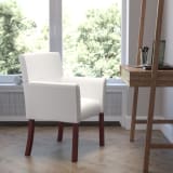 White LeatherSoft Executive Side Reception Chair with Mahogany Legs