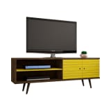 Liberty 62.99" Mid-Century Modern TV Stand in Rustic Brown and Yellow