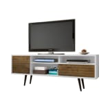 Liberty 70.86" Mid-Century Modern TV Stand in White and Rustic Brown