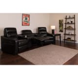 Futura Series 3-Seat Reclining Black LeatherSoft Theater Seating Unit with Cup Holders - BT703803BKGG
