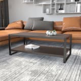 Thompson Collection Charcoal Wood Grain Finish Coffee Table with Black Metal Frame