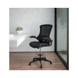 Mid-Back Black Mesh Ergonomic Drafting Chair with Adjustable Foot Ring and Flip-Up Arms