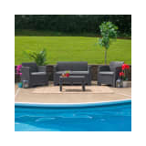 4 Piece Outdoor Faux Rattan Chair Loveseat and Table Set in Dark Gray
