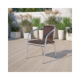 Commercial Aluminum and Dark Brown Rattan Indoor Outdoor Restaurant Stack Chair