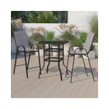 Outdoor Dining Set 2 Person Bistro Set Outdoor Glass Bar Table with Gray All Weather Patio Stools