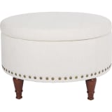 Alloway Storage Ottoman in Linen Fabric with Antique Bronze Nailheads