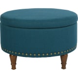 Alloway Storage Ottoman in Azure Fabric with Antique Bronze Nailheads