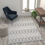 Indoor Geometric 5'x7' Area Rug - Hand Woven Gray Area Rug with Ivory Diamond Pattern, Polyester/Cotton Blend