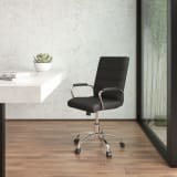 Mid-Back Black LeatherSoft Executive Swivel Office Chair with Chrome Frame and Arms