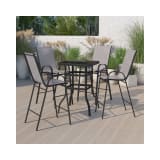 Outdoor Dining Set 4 Person Bistro Set Outdoor Glass Bar Table with Gray All Weather Patio Stools