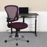 Mid-Back Burgundy Mesh Swivel Task Office Chair with Chrome Base and Arms