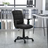Mid-Back Black Quilted Vinyl Swivel Task Office Chair with Arms