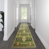 Lodi Collection Southwestern 3' x 16' Green Area Rug - Olefin Rug with Jute Backing for Hallway, Entryway, Bedroom, Living Room