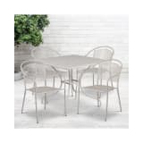 Commercial Grade 35.5" Square Light Gray Indoor Outdoor Steel Patio Table Set with 4 Round Back Chairs