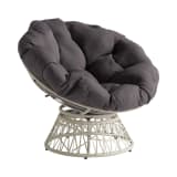 Papasan Chair with Grey Round Pillow Cushion and Cream Wicker Weave