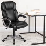 Mid-Back Black LeatherSoft Executive Swivel Office Chair with Padded Arms