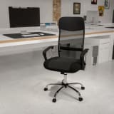 High Back Black Leather and Mesh Swivel Task Office Chair with Arms - BT905GG