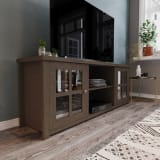 Savoy Classic Four Pane Glass Door TV Stand for up to 80" TVs - Dark Brown Wood Grain Finish - 65" Engineered Wood Frame - 3 Shelves