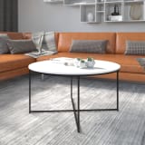 Hampstead Collection Coffee Table - Modern White Finish Accent Table with Crisscross Matte Black Frame
